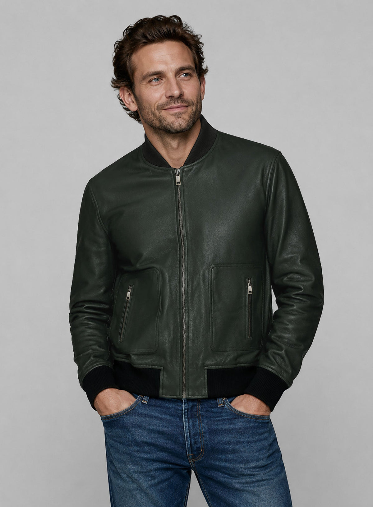 Bradley Cooper Green Bomber Leather Jacket – full product view