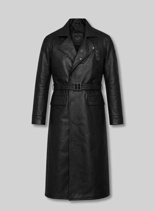 Brian Gleeson Peaky Blinders Black Leather Long Coat – front view