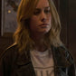 Brie Larson Captain Marvel Black Leather Jacket – close-up and worn views