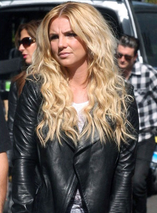 Britney Spears Black Leather Jacket – front view