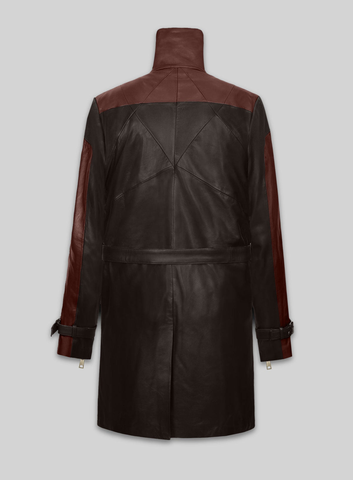 Watch Dogs Aiden Pearce Brown Leather Trench Coat in dark brown – back view