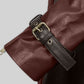 Watch Dogs Aiden Pearce Brown Leather Trench Coat in dark brown – close-up detail of leather and stitching