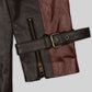 Watch Dogs Aiden Pearce Brown Leather Trench Coat in dark brown – close-up detail of leather and stitching