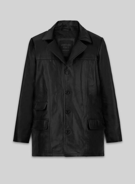 Bruce Springsteen Born to Run Black Leather Trench Coat – front view