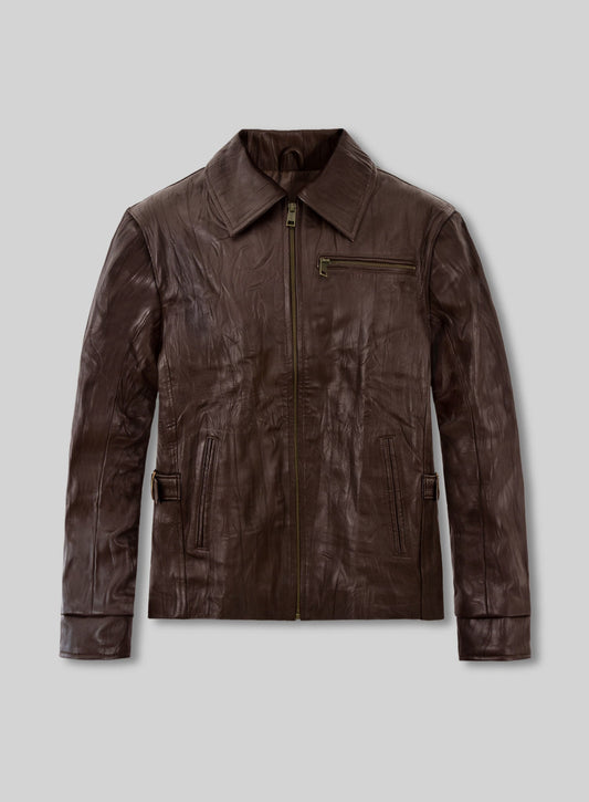 Bruce Willis Surrogates Black Leather Jacket – front view