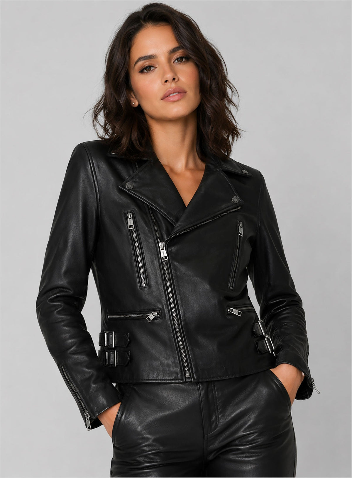 Bruna Marquezine Blue Beetle Leather Jacket – full product view
