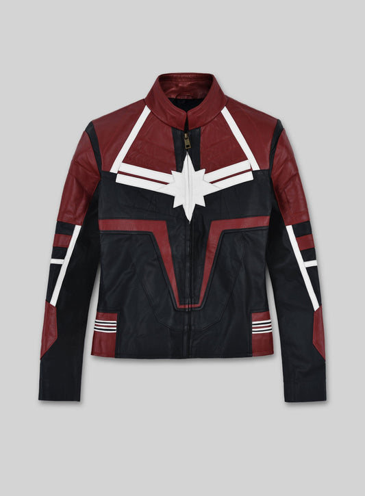 Captain Marvel White Leather Jacket – front view
