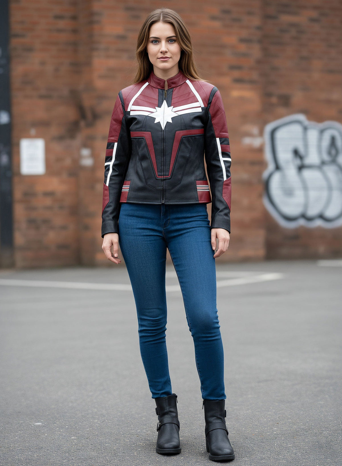 Captain Marvel White Leather Jacket – alternate view