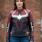 Captain Marvel White Leather Jacket – close-up and worn views