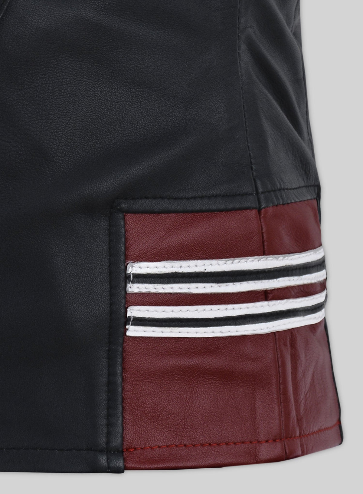 Captain Marvel White Leather Jacket – close-up and worn views