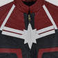 Captain Marvel White Leather Jacket – close-up and worn views