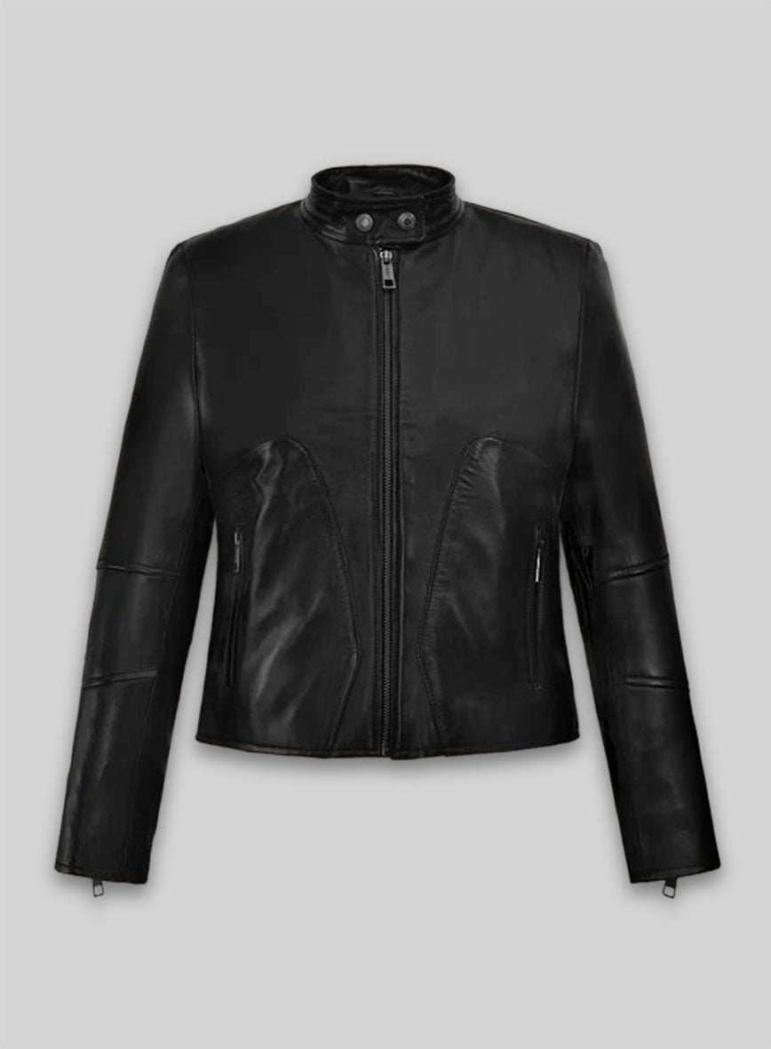 Carrie Anne Moss The Matrix Resurrections Black Leather Jacket – front view
