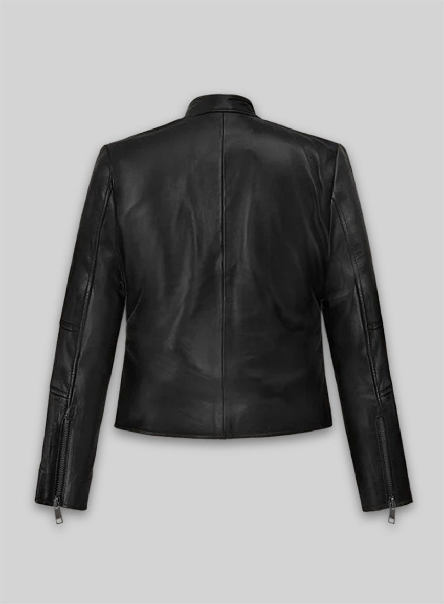Carrie Anne Moss The Matrix Resurrections Black Leather Jacket – back view