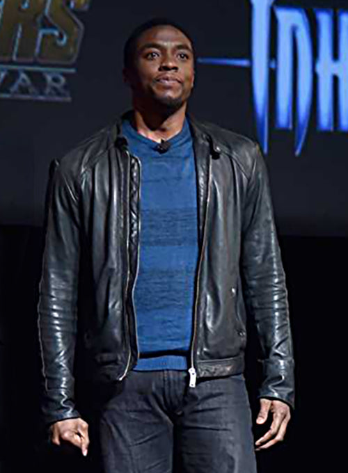 Chadwick Boseman Black Leather Jacket – front view