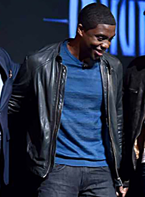 Chadwick Boseman Black Leather Jacket – close-up and worn views