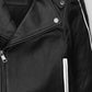 Channing Tatum Black Leather Jacket – close-up detail of front closure, pocket and leather stitching