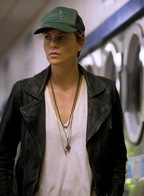Charlize Theron Dark Places Black Leather Jacket – front view