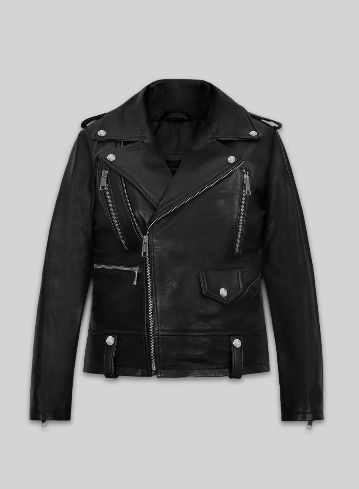 Charlize Theron Black Leather Jacket – front view