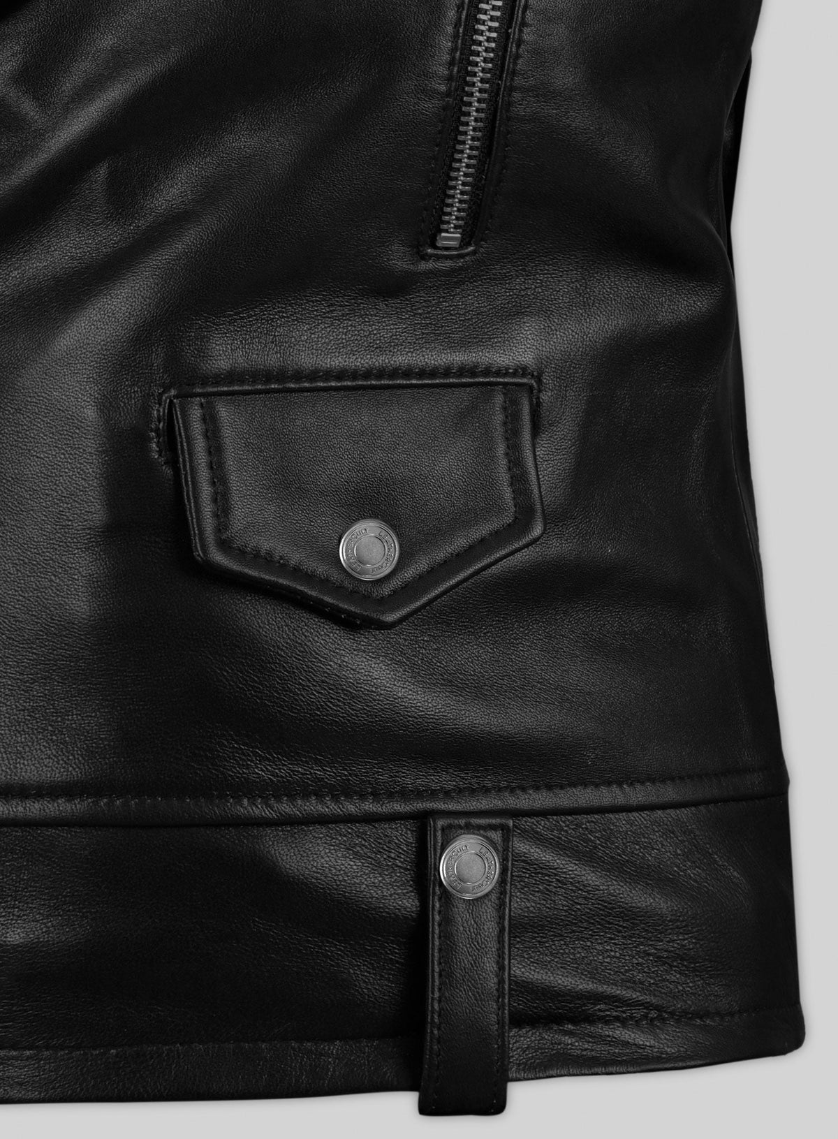 Charlize Theron Black Leather Jacket – close-up and worn views