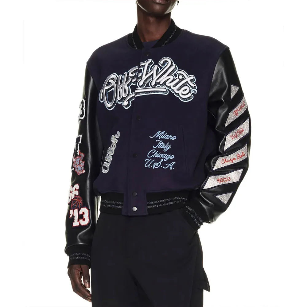 Chicago Bulls Off-White Varsity Jacket – Recreated Edition