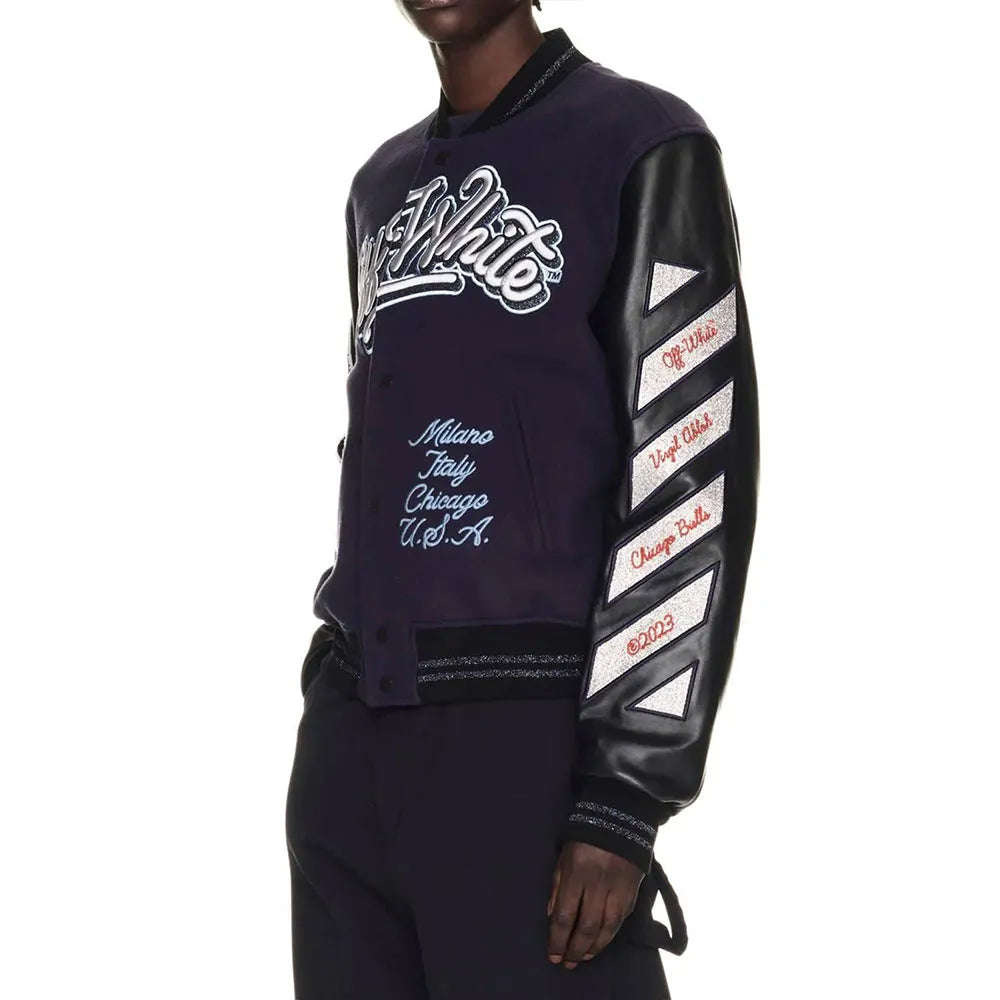 Chicago Bulls Off-White Varsity Jacket – Recreated Edition