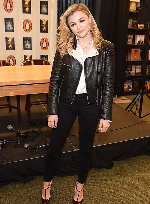 Chloe Grace Moretz Black Leather Jacket – front view