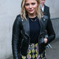 Chloe Grace Moretz Black Biker Leather Jacket – front view