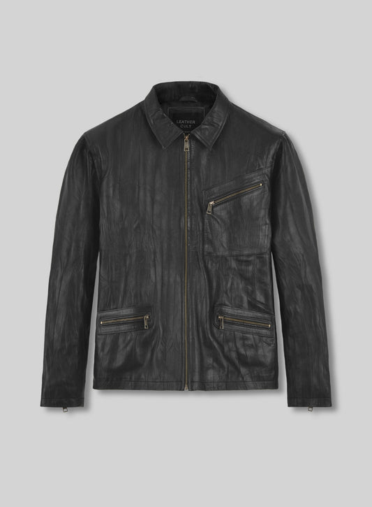 Chris Hemsworth Black Leather Jacket – front view