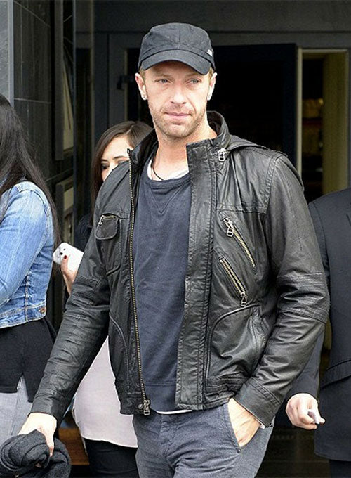 Chris Martin Coldplay Black Hooded Leather Jacket – celebrity inspiration look