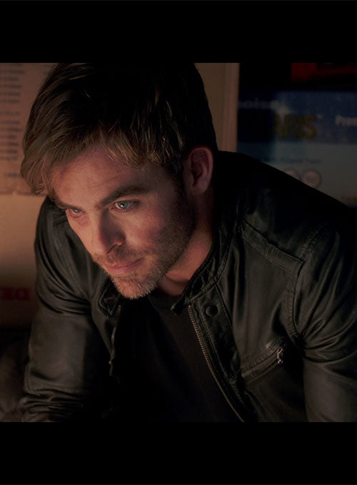 Chris Pine Horrible Bosses 2 Black Leather Jacket – close-up and worn views
