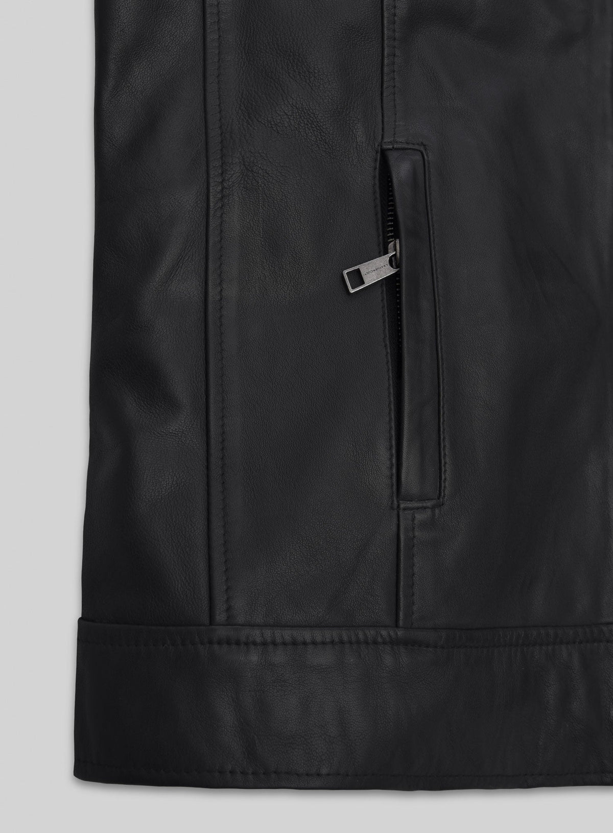 Chris Hemsworth Thor Promo Black Leather Jacket – close-up detail of leather and stitching