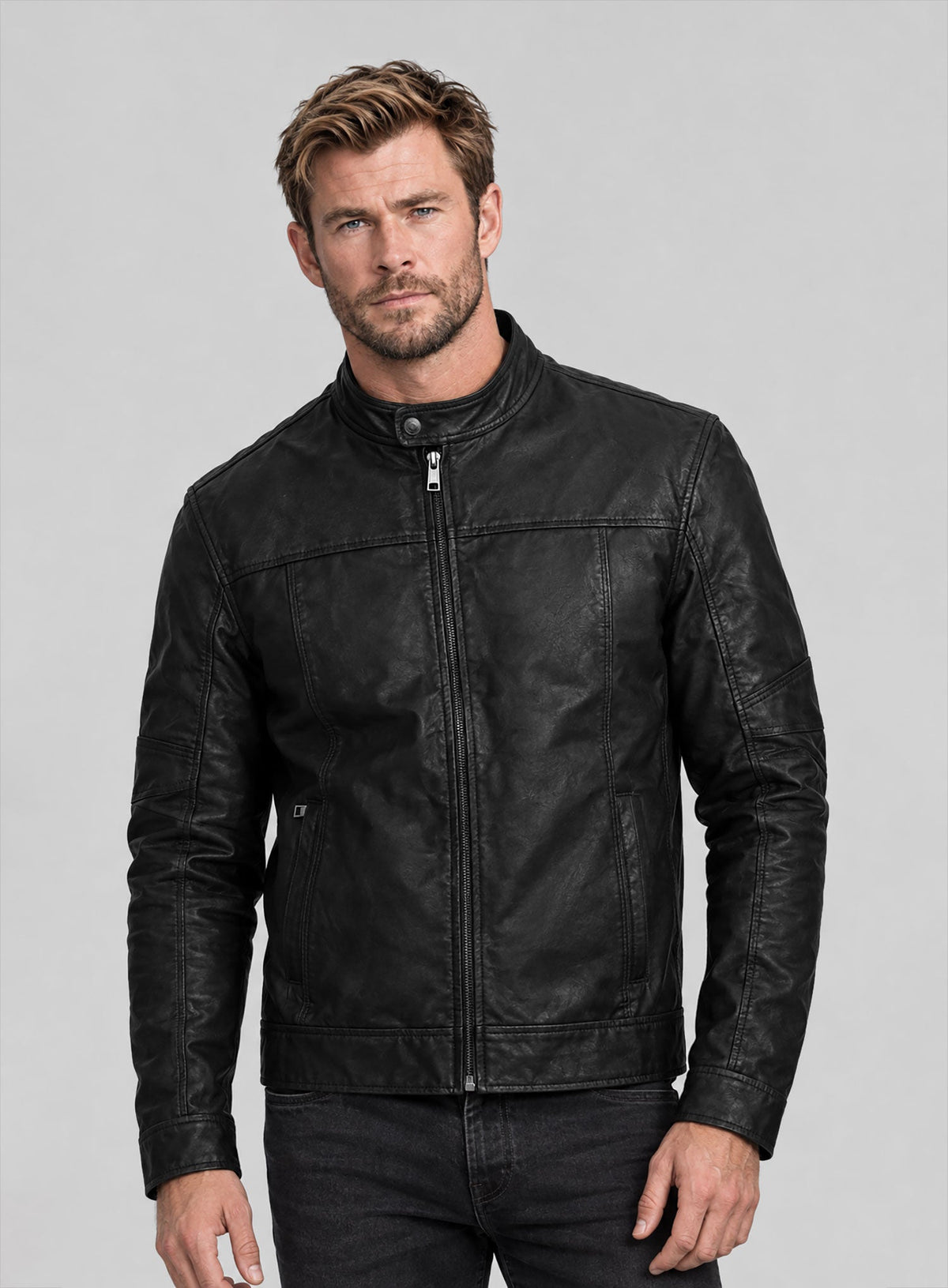 Chris Hemsworth Thor Promo Black Leather Jacket – worn look