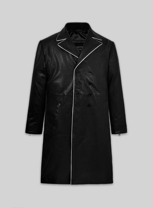 Cillian Murphy In Time Black Leather Long Coat – front view