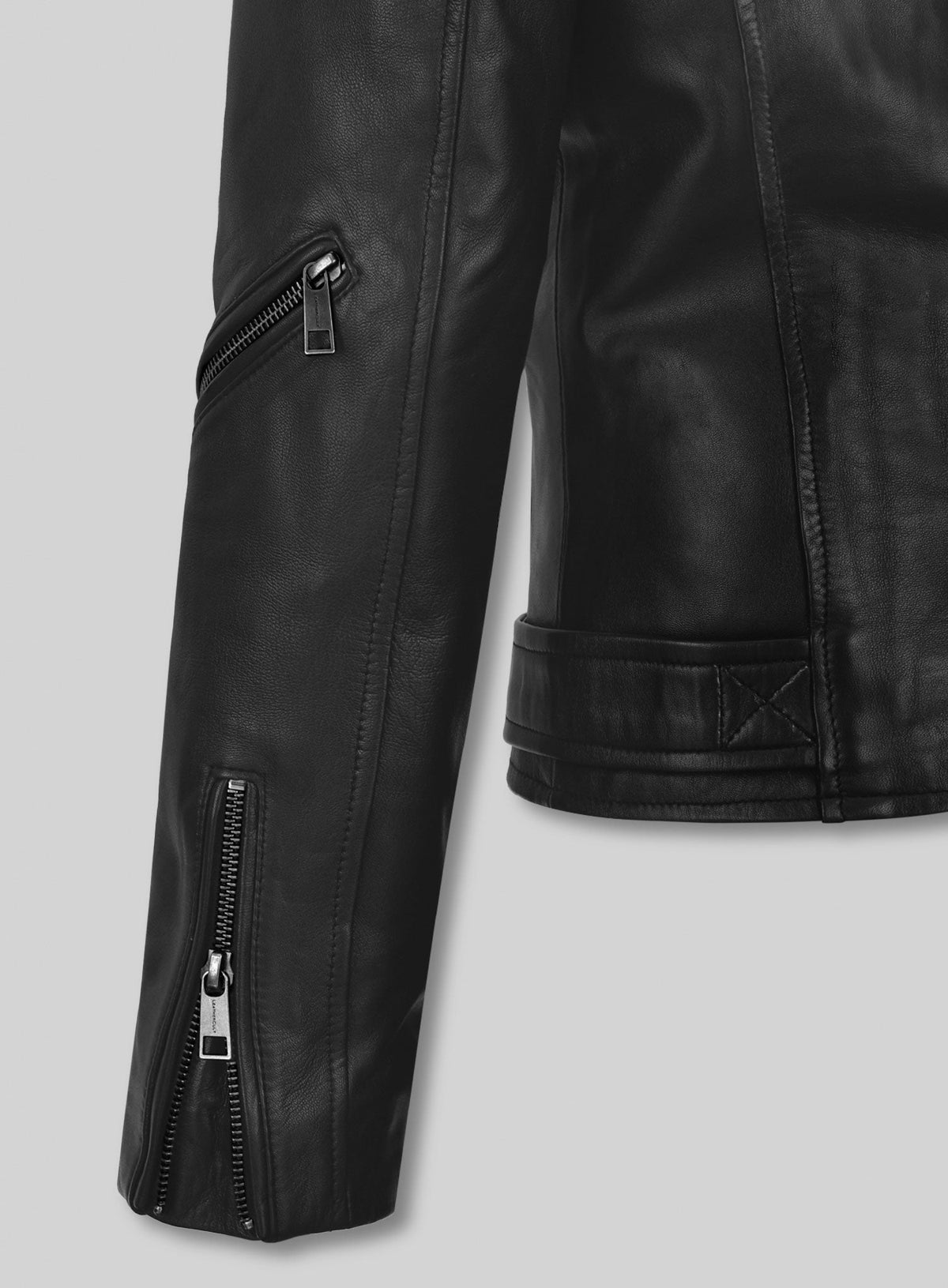 Claire Foy The Girl in the Spider's Web Black Leather Jacket – close-up and worn views