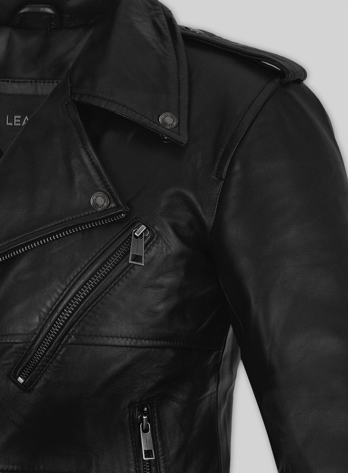 Claire Foy The Girl in the Spider's Web Black Leather Jacket – close-up and worn views