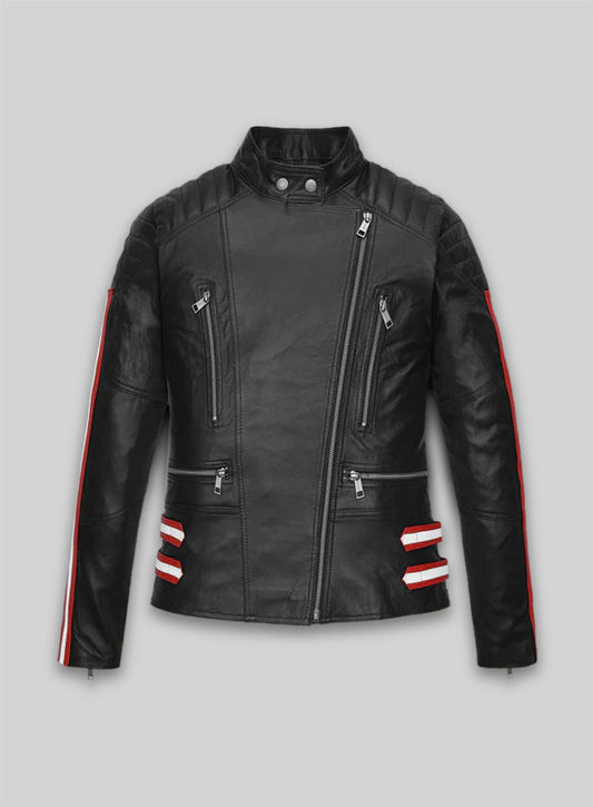 Claire Foy The Girl in the Spider's Web Black Biker Leather Jacket – front view