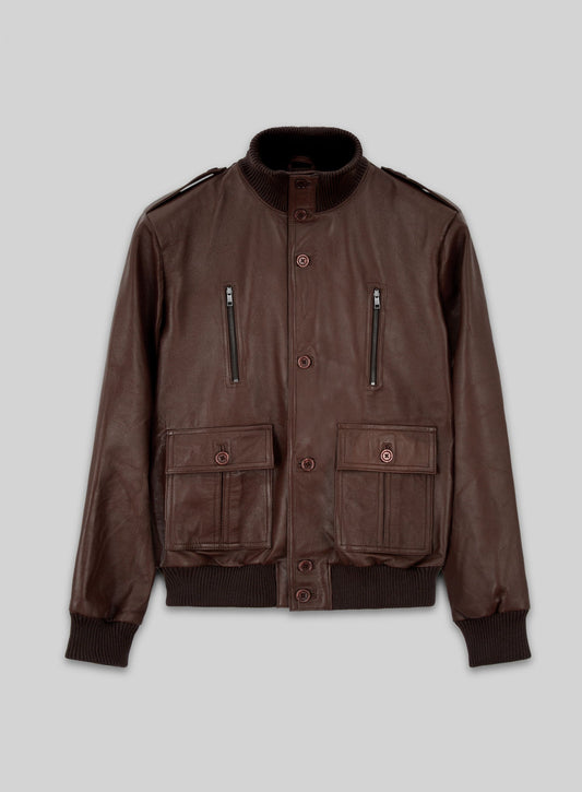 Cristiano Ronaldo Black Bomber Leather Jacket – front view