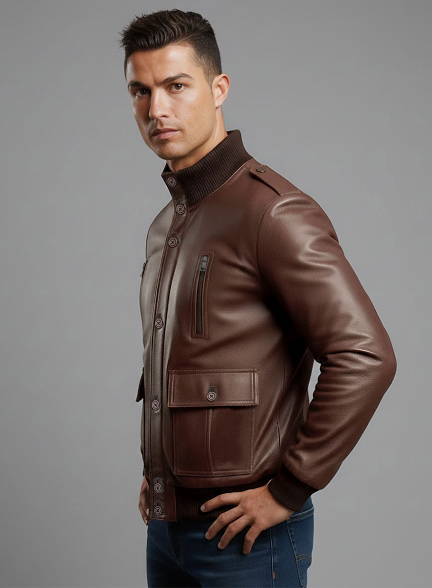Cristiano Ronaldo Black Bomber Leather Jacket – alternate view