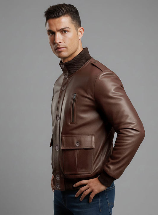 Cristiano Ronaldo Black Bomber Leather Jacket – alternate view
