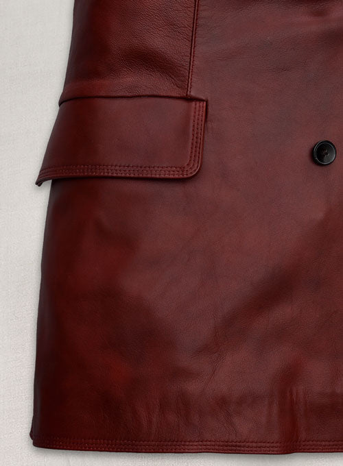 Dakota Johnson Madame Web Black Leather Trench Coat – close-up and worn views