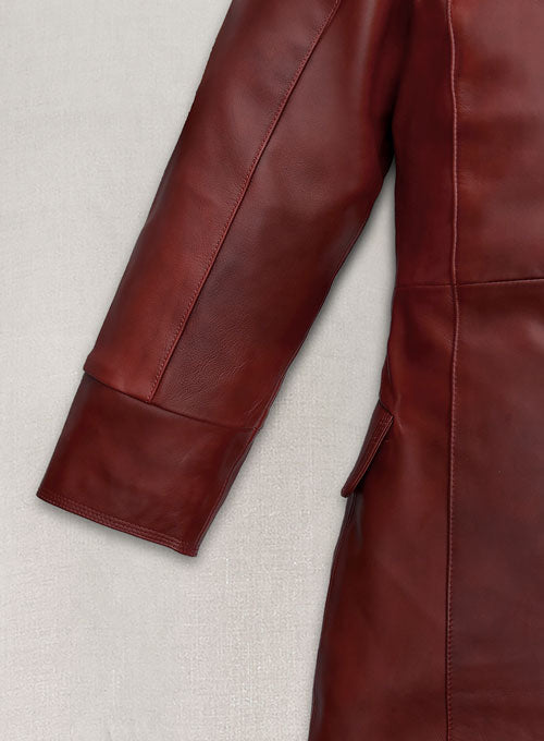 Dakota Johnson Madame Web Black Leather Trench Coat – close-up and worn views