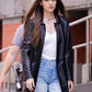 Dakota Johnson Materialists Black Leather Long Coat – close-up and worn views