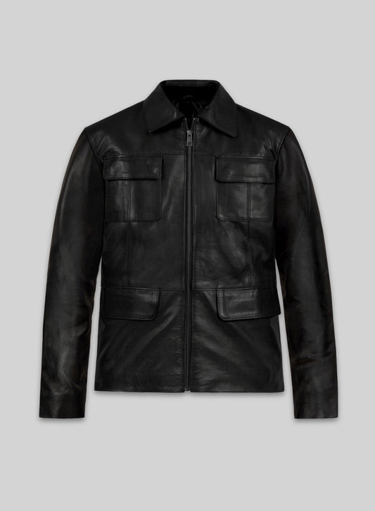 Damon Salvatore Black Leather Jacket in black Napa leather, product view 1