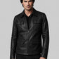 Damon Salvatore Black Leather Jacket in black Napa leather, product view 5