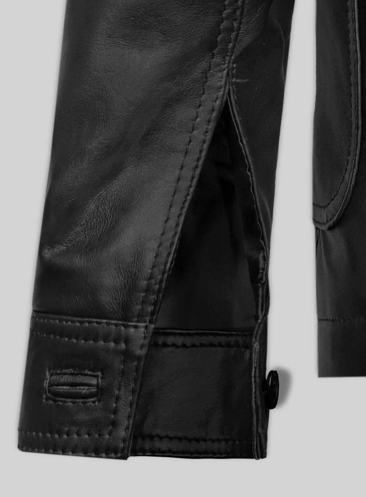 Daniel Craig Black Leather Blazer – close-up and worn views