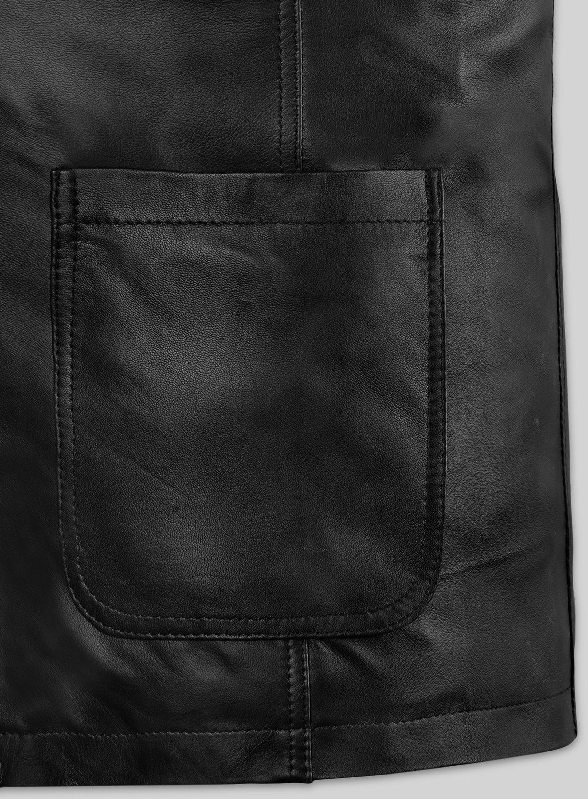 Daniel Craig Black Leather Blazer – close-up and worn views
