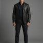 Daniel Craig Black Leather Blazer – close-up and worn views