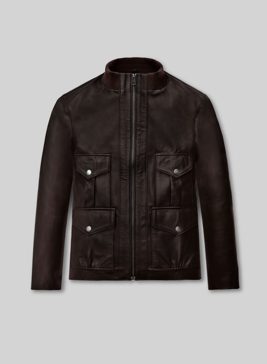 Daniel Craig Casino Royale Dark Brown Leather Jacket – front view