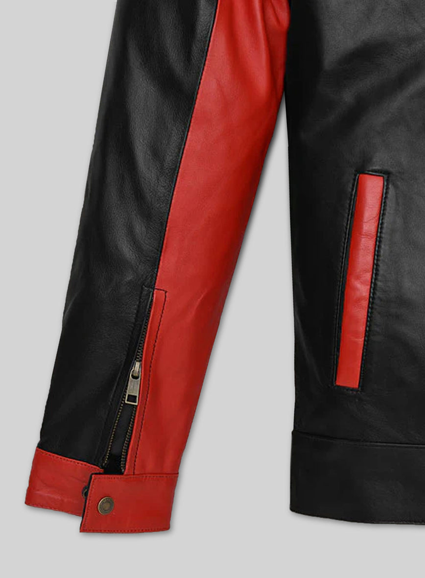 Dark Knight Black Leather Jacket – close-up and worn views