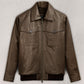 David Beckham Brown Bomber Leather Jacket – front view